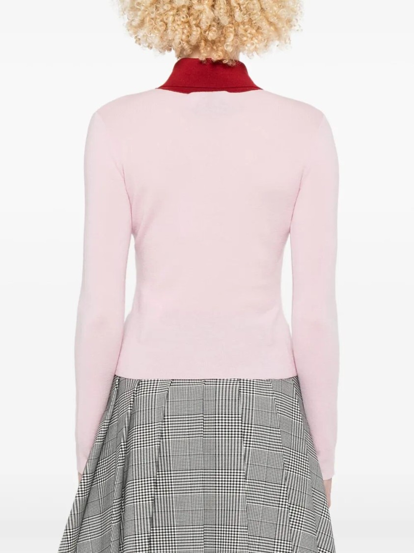Self-portrait Wool Cardigan With Contrasting Collar In Pink
