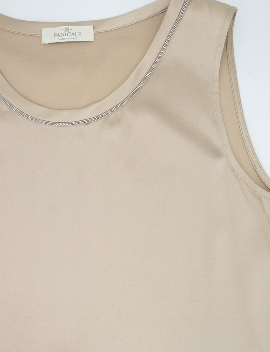 Panicale Sleeveless Silk Top With Luminous Detailing In Neutrals