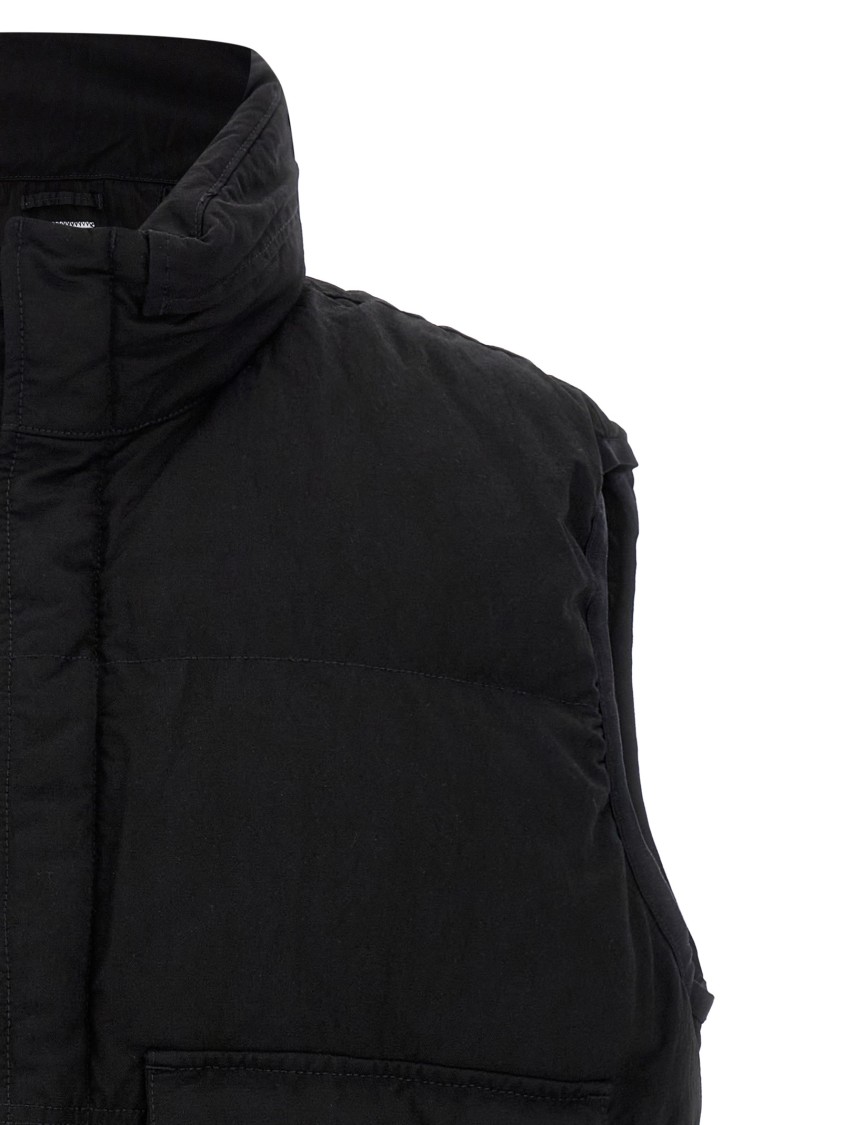 C.p. Company Black Vest With Mock Drawstring Neck And Logo Plaque On The Front In Black