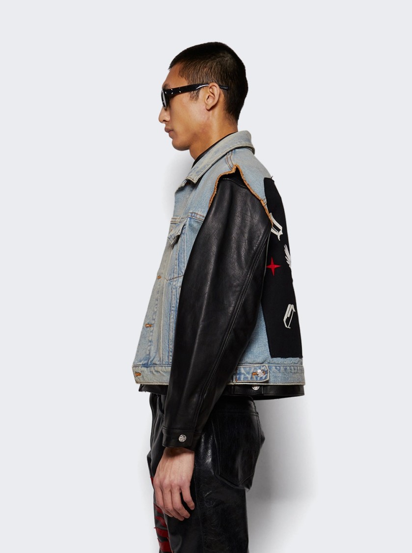 Shop Earthling Vip Warrior Jacket Light Blue And Black Leather