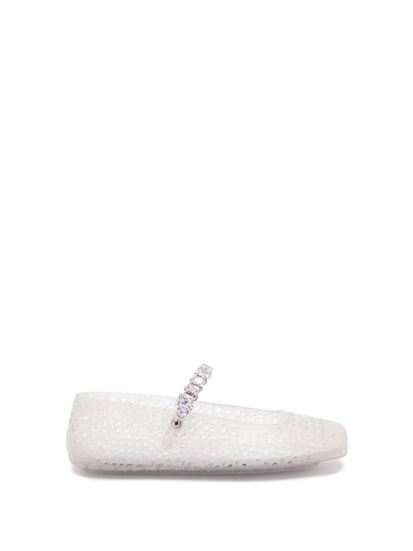 Jimmy Choo Clear Jelly Ballerina Flats With Crystal Embellishment In Gray