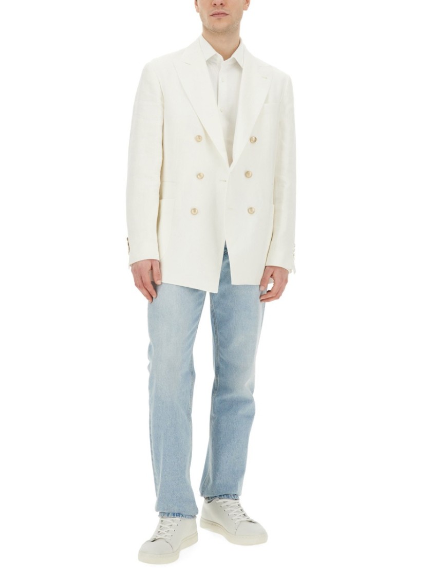 Brunello Cucinelli Linen Single-breasted Blazer Jacket In White