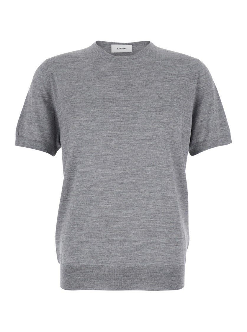 Lardini Grey Ribbed Crewneck Sweater In Wool And Silk Blend Man