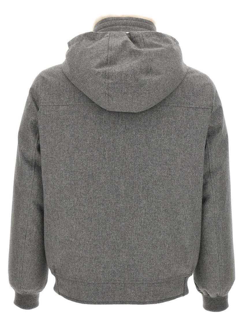 Brunello Cucinelli Men Membranated Wool Flannel Down Jacket With Shearling-lined Collar In Gray
