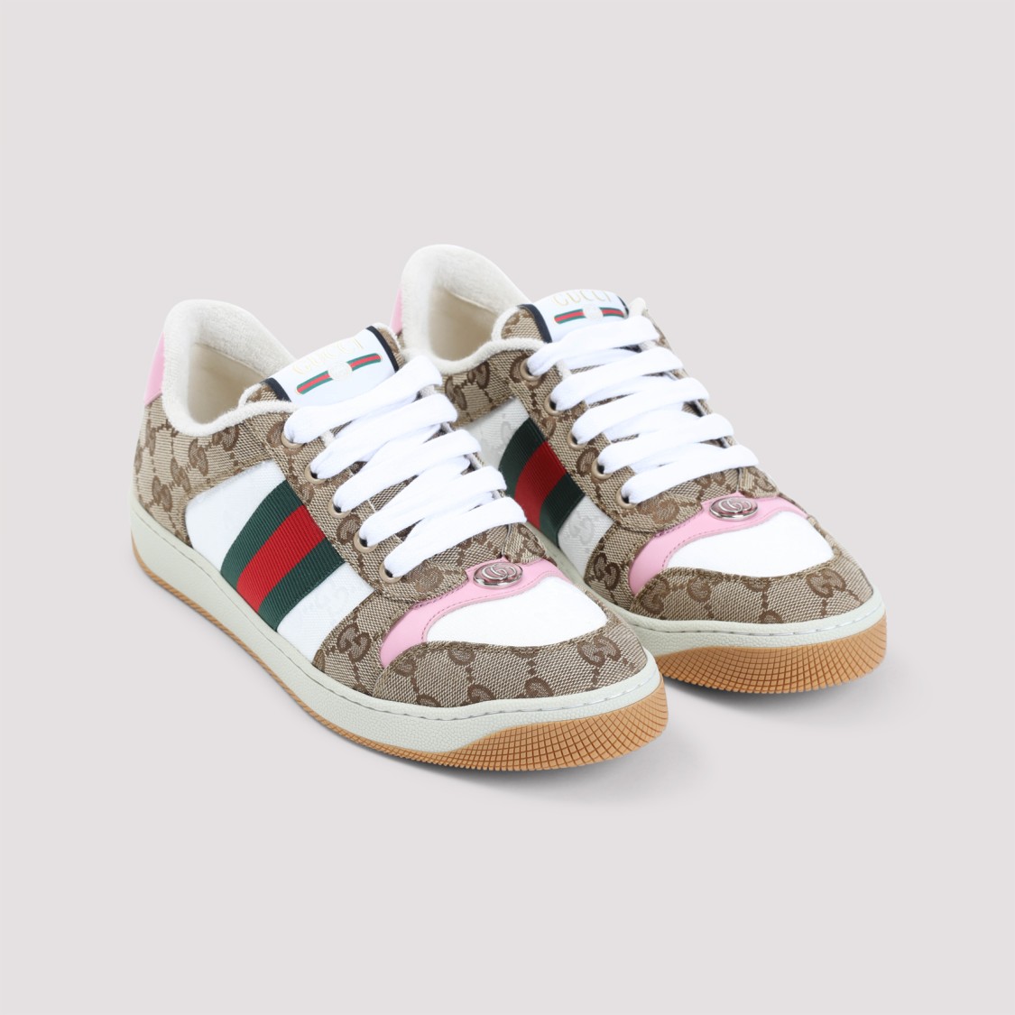 Gucci Beige Monogram Canvas Low-top Sneakers In Neutral