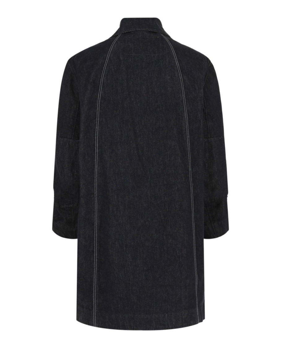 Ferragamo Dark Wash Denim Jacket With Button Closure In Black