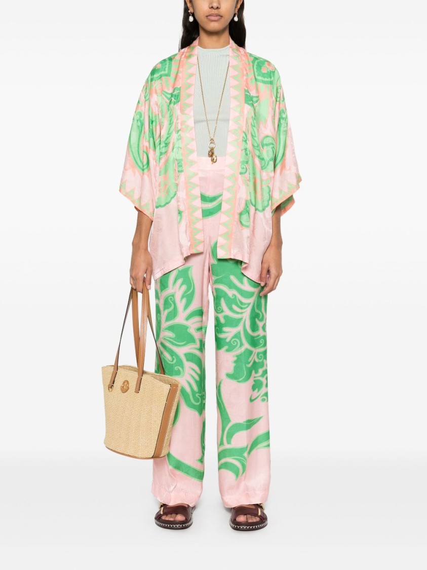 Etro Wide-leg Floral Pants In Viscose And Silk Blend In Green