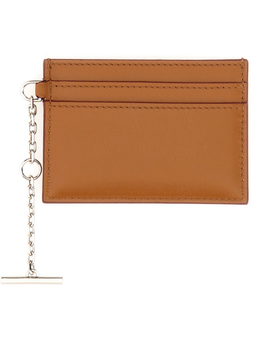 Alexander Mcqueen Chain Attached Crossbody Card Holder In Brown