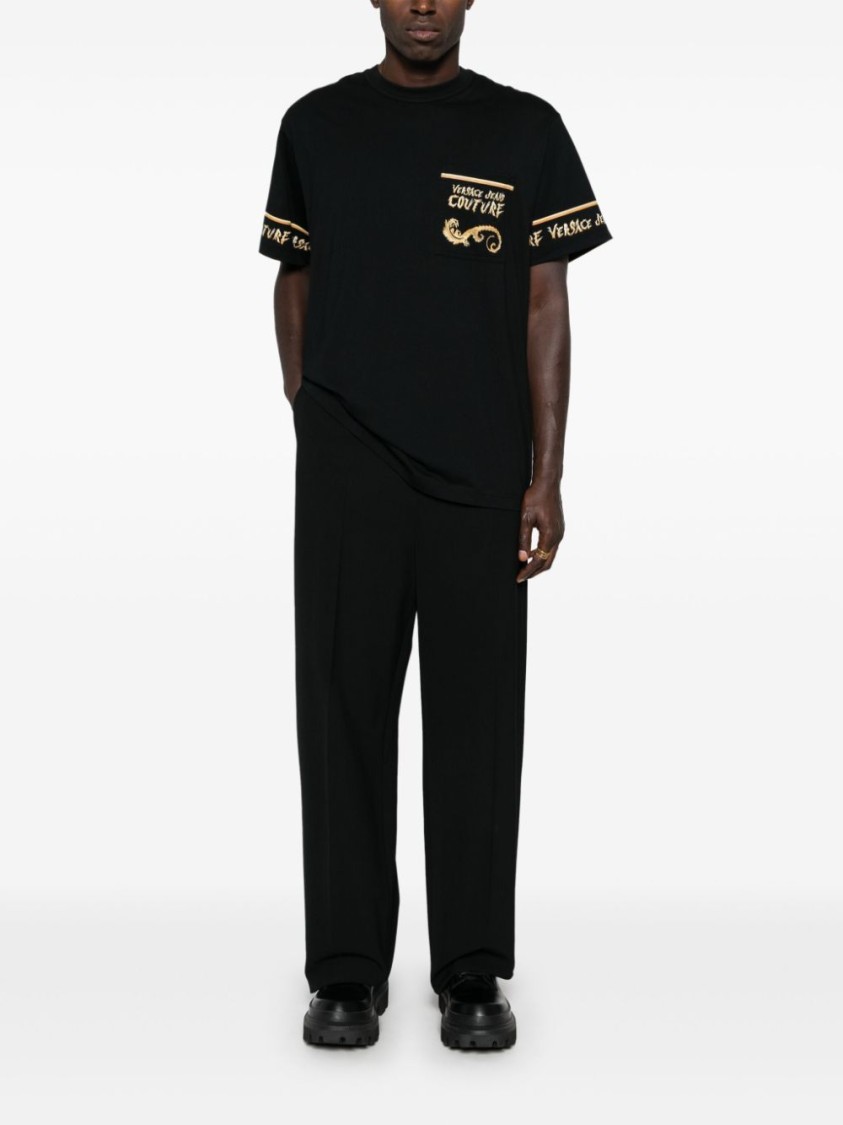 Shop Versace Jeans Couture Cotton Black T-shirt With Embroidered Pocket
