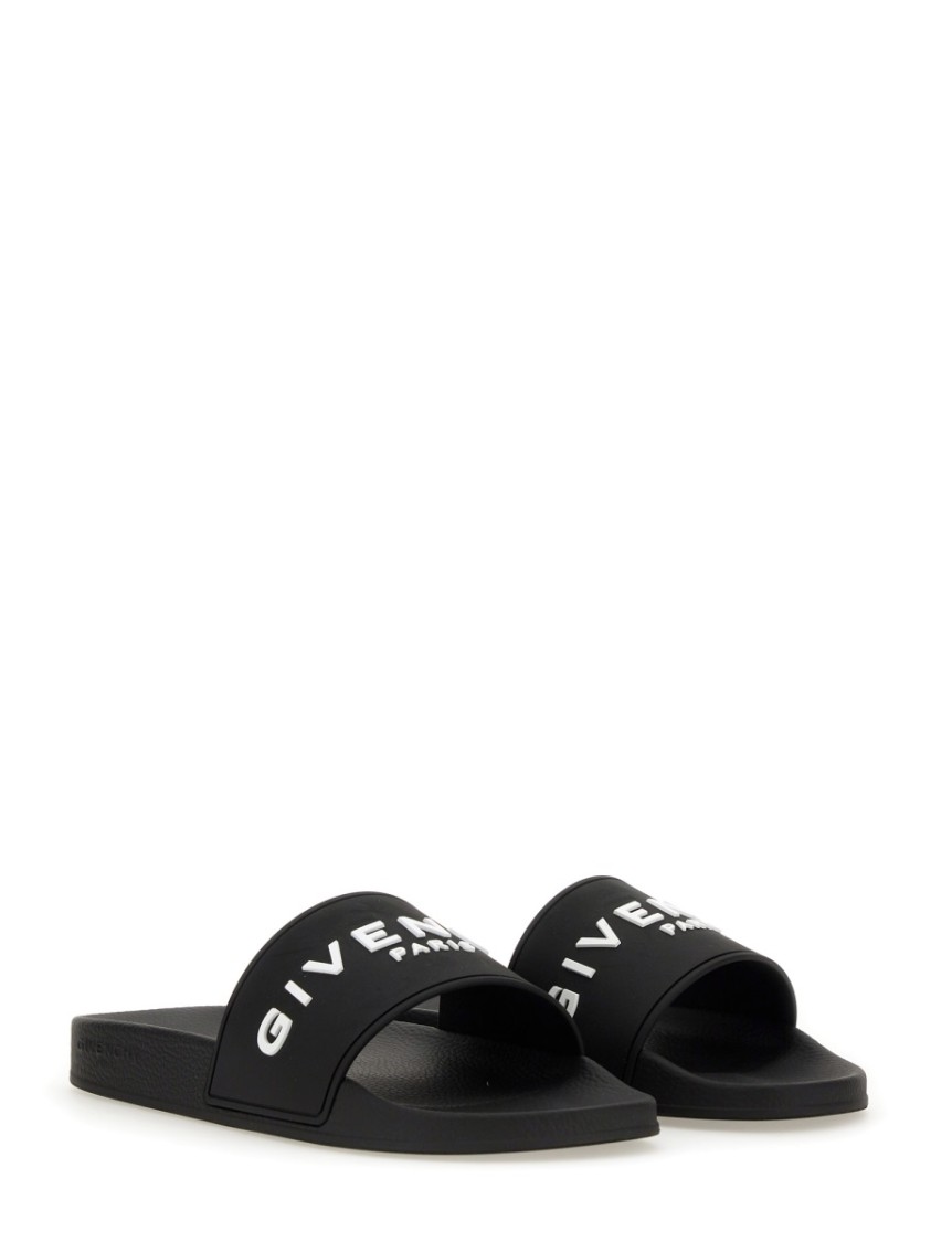 Givenchy Black Flat Slides With Logo In Polyurethane Man