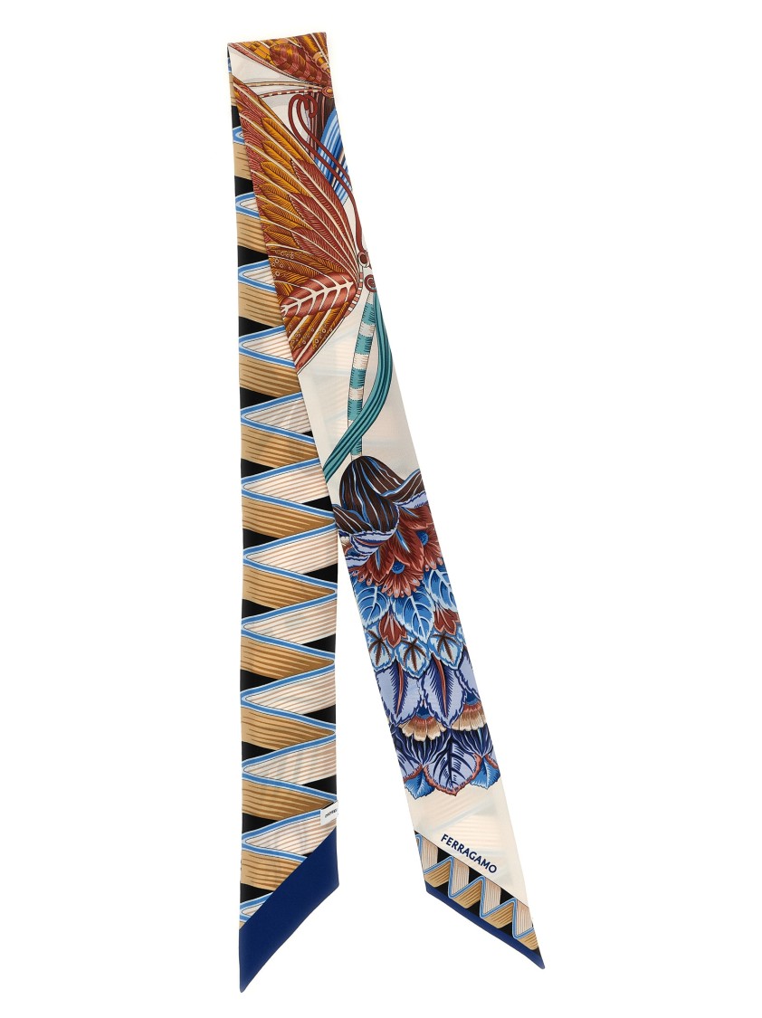Ferragamo Floral Silk Bandeau Rectangular Scarf In Neutral