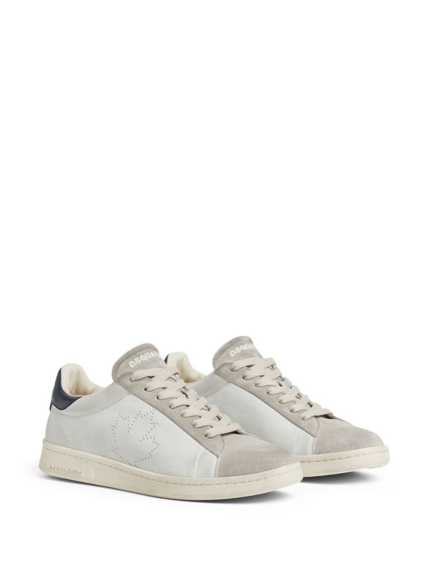Dsquared2 Dirty Maple Leaf Boxer Leather Sneakers In White