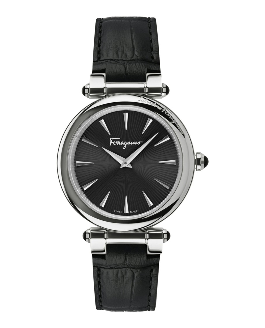 Ferragamo Idillio Leather Watch With Polished Stainless Steel Case