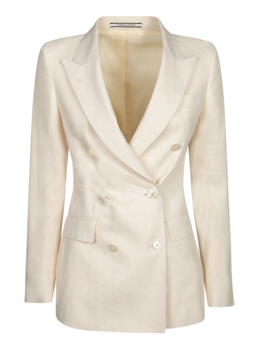 Tagliatore Striped Cotton Double-breasted Jacket With Tone-on-tone Buttons