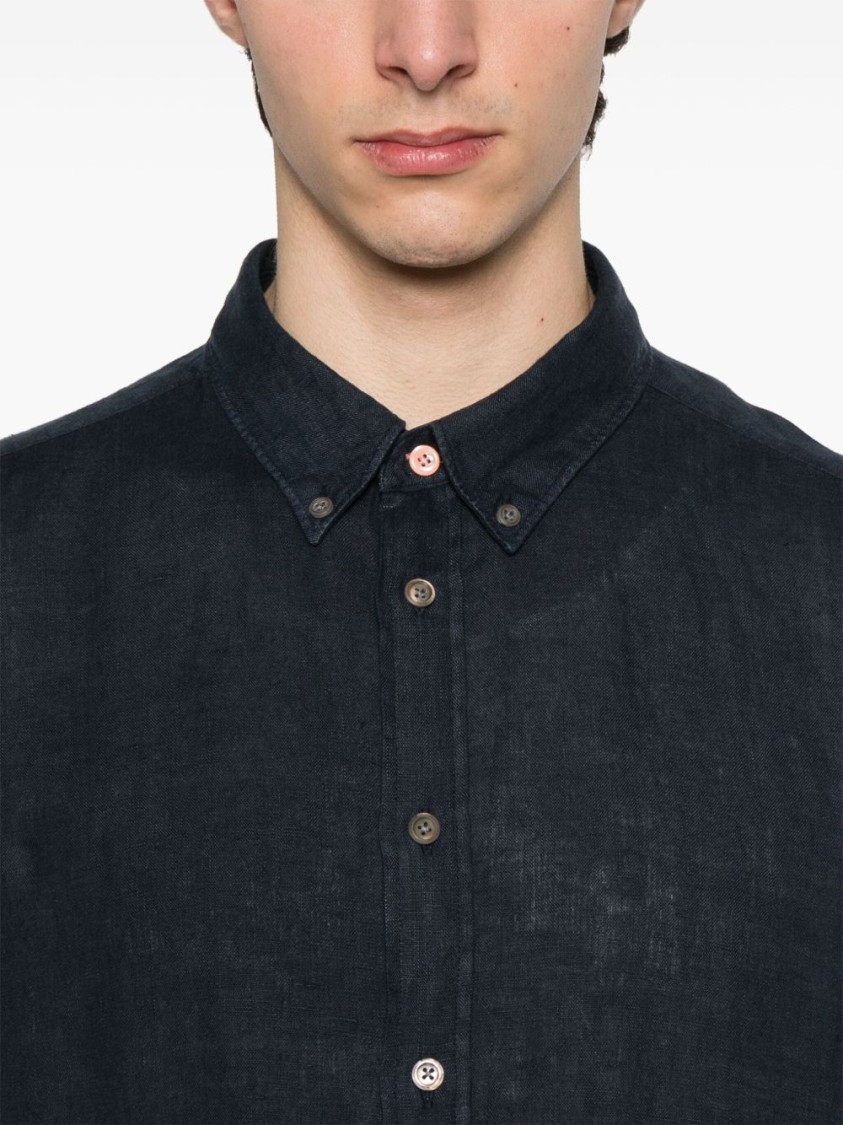 PAUL SMITH PAUL SMITH CLASSIC BLUE LINEN SHIRT WITH BUTTON-DOWN COLLAR