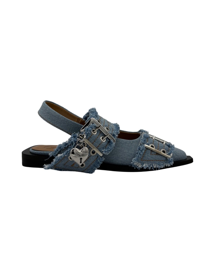 Ganni Ballerina Buckle Charms Denim In Gray