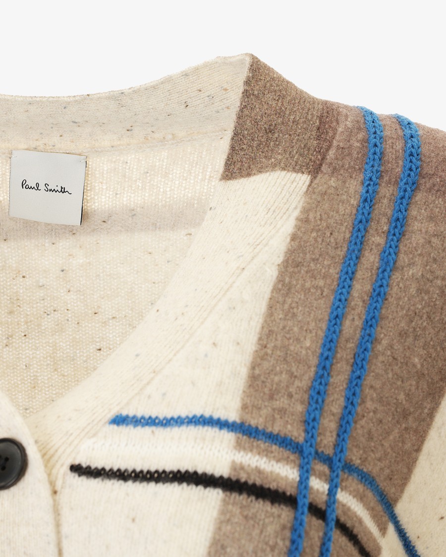 Paul Smith Cropped Check Cardigan With Ribbed Detailing In Multi