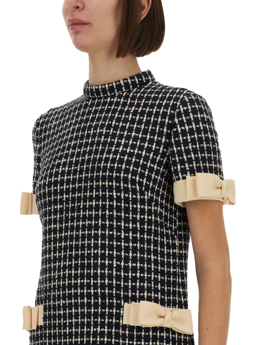 Valentino Textured Bow Detail Short Dress In Gray