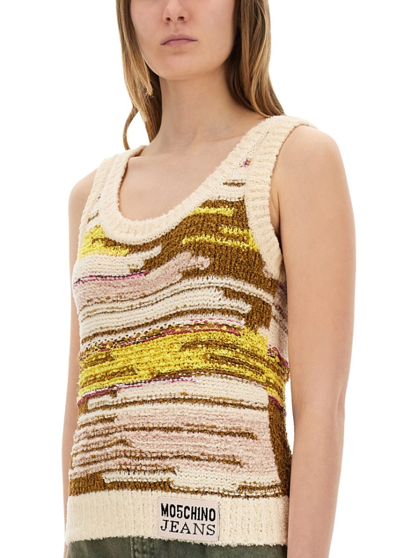Moschino Textured Multicolor Knit Top With Artistic Stripes In Multicolor