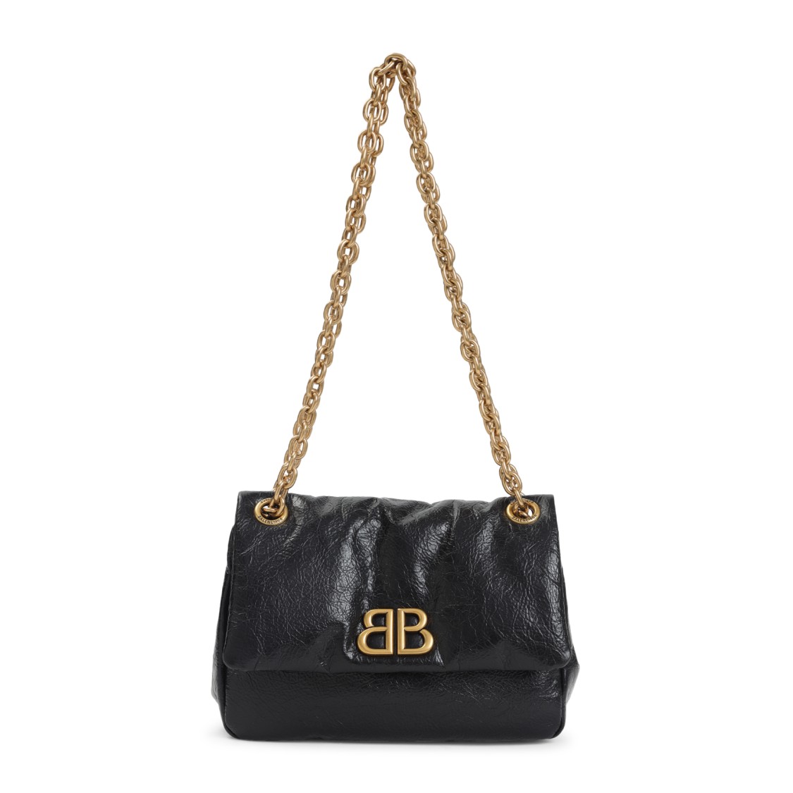 Balenciaga Calf Leather Shoulder Bag With Gold-tone Chain Strap In Black