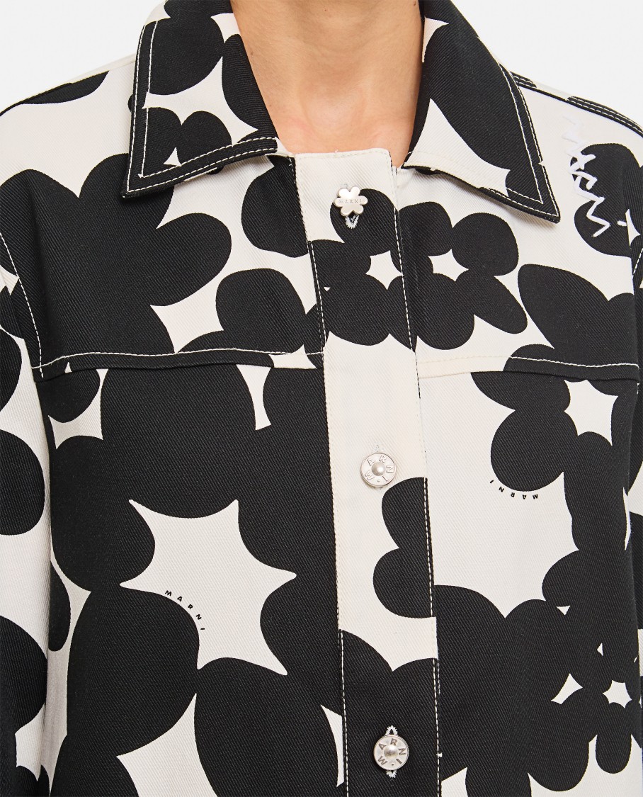 Marni Floral Pattern Black Silk Shirt In Black