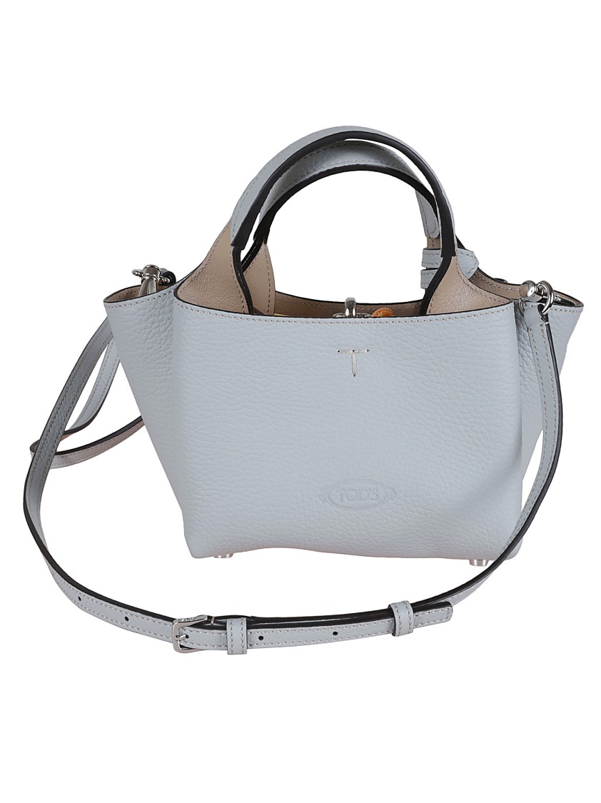 Tod's Structured Pebbled Leather Handbag With Dual Top Handles In White
