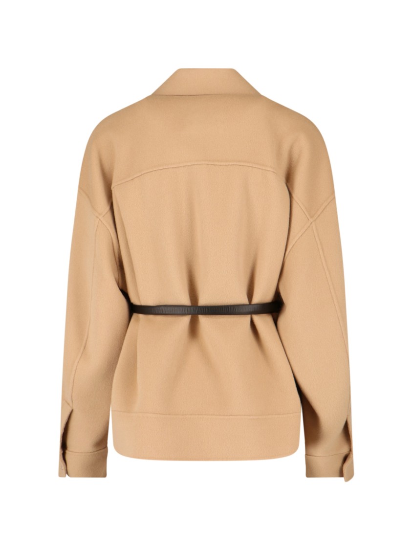 Sportmax Virgin Wool Jacket With Classic Collar In Brown