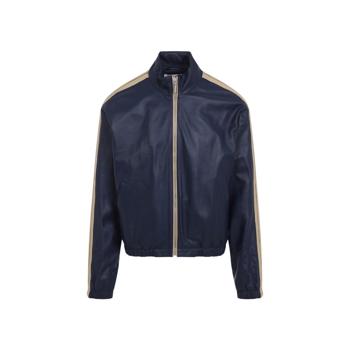 Shop Marni Premium Blue Leather Jacket In Black
