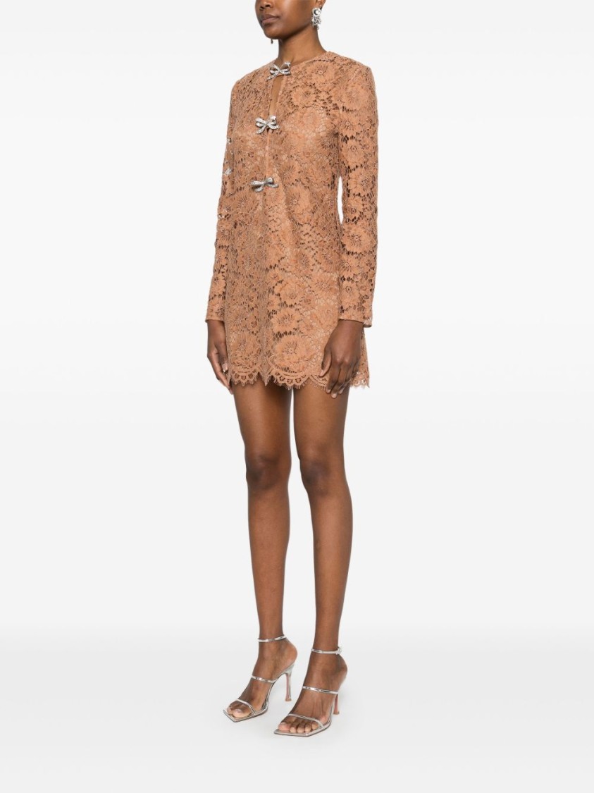 Self-portrait Intricate Lace Mini Dress With Bow Details