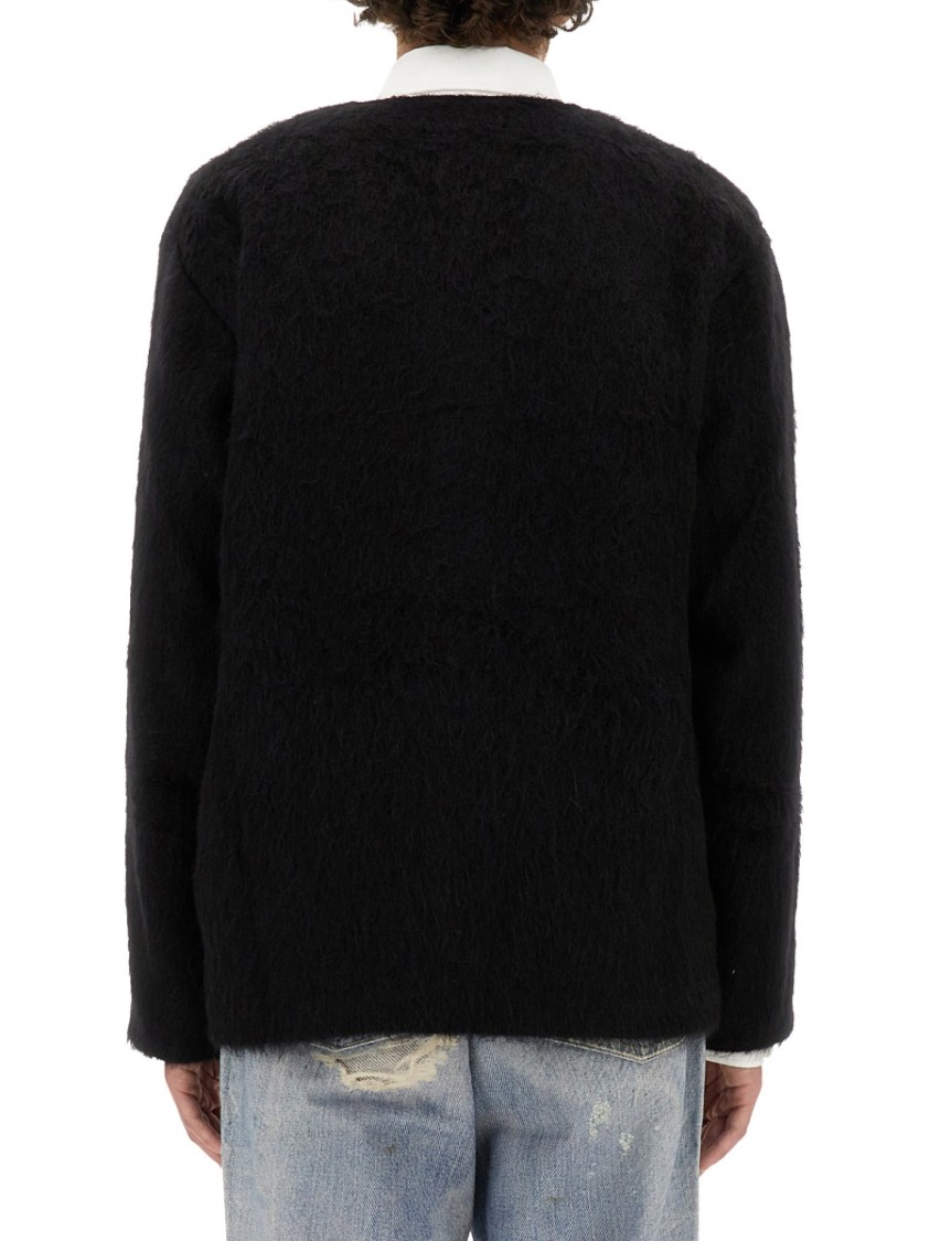 Our Legacy Textured V-neck Cardigan With Button-down Front In Black