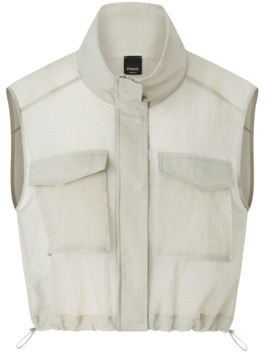 Shop Pinko Cropped Gray Vest With High Collar In White