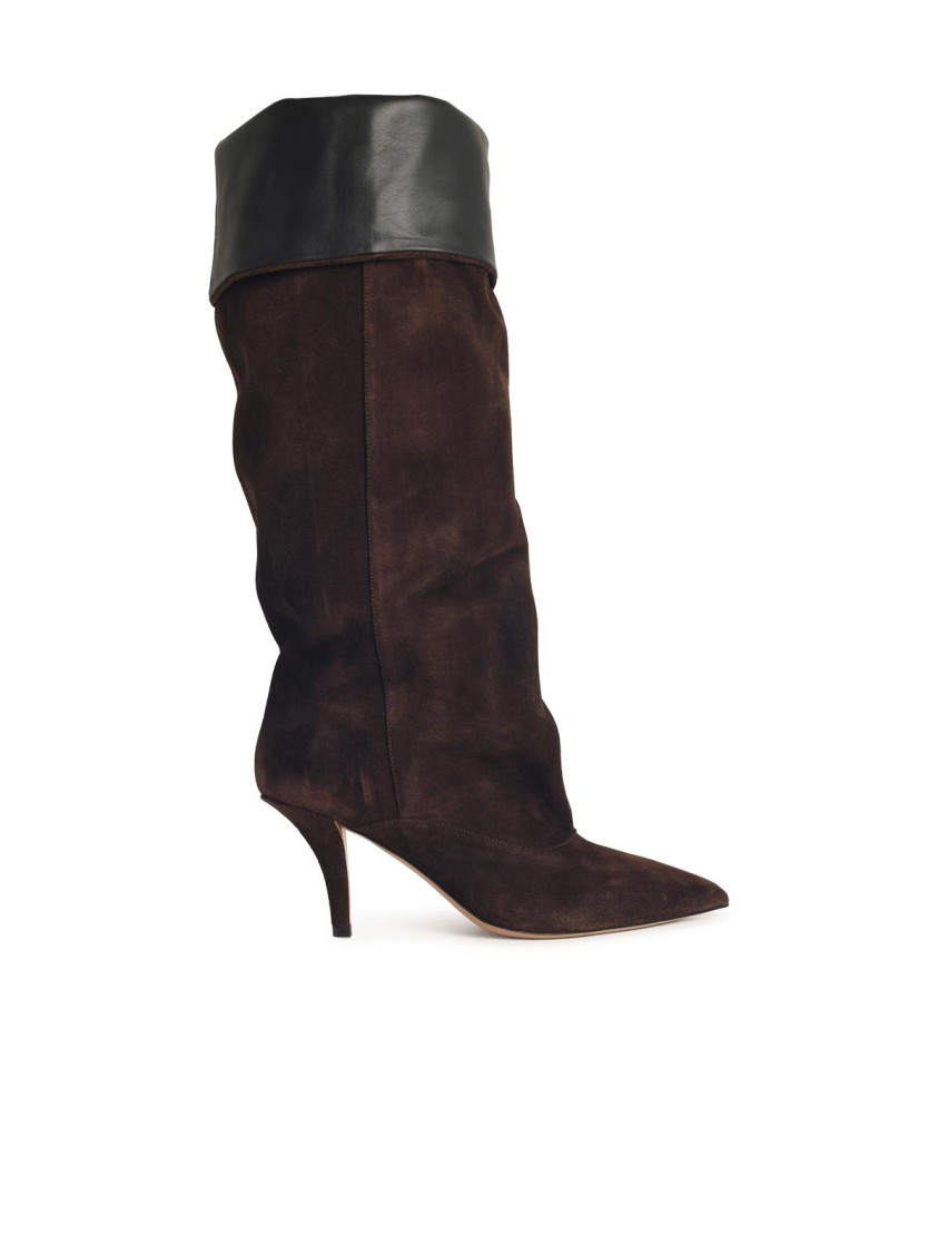 Paris Texas Ines Reverse 75' Chocolate Suede Boots In Black