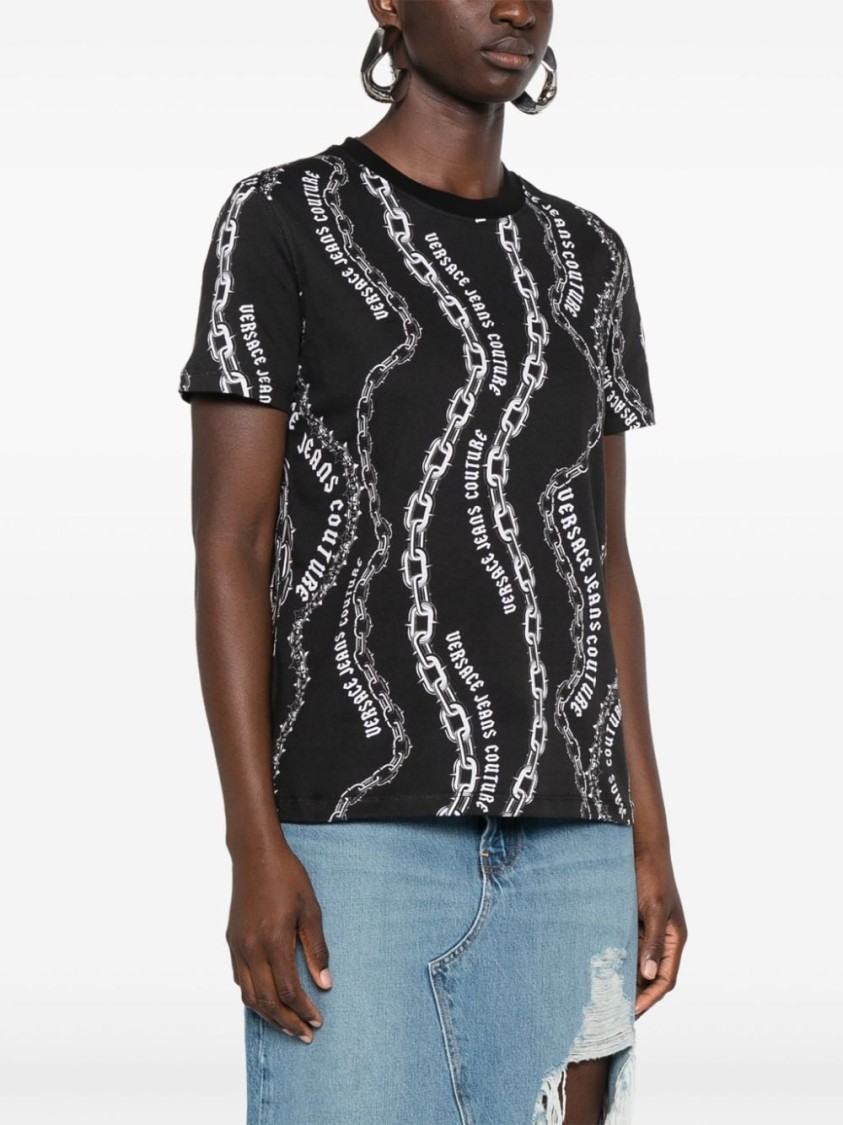 Shop Versace Jeans Couture Black T-shirt With Bold Chain Pattern