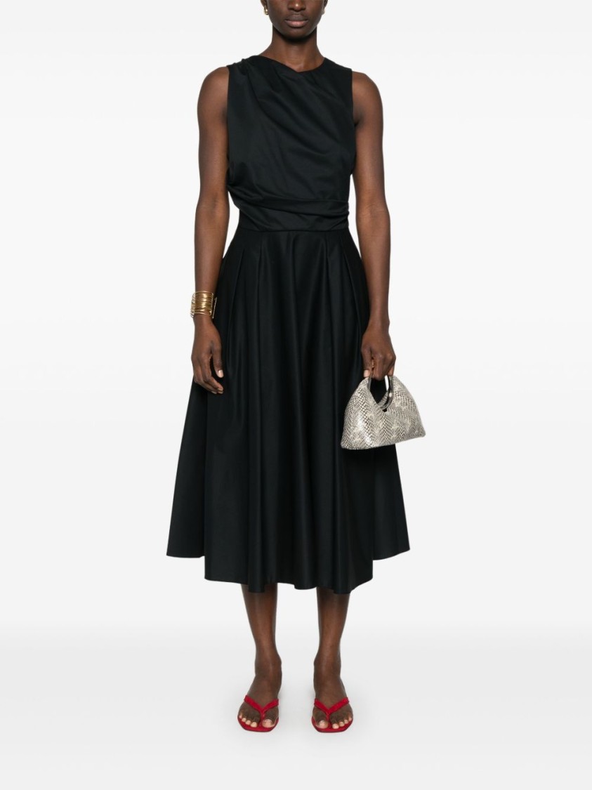 ELISABETTA FRANCHI ELISABETTA FRANCHI MIDI BLACK DRESS WITH FITTED BODICE AND FLOWING SKIRT