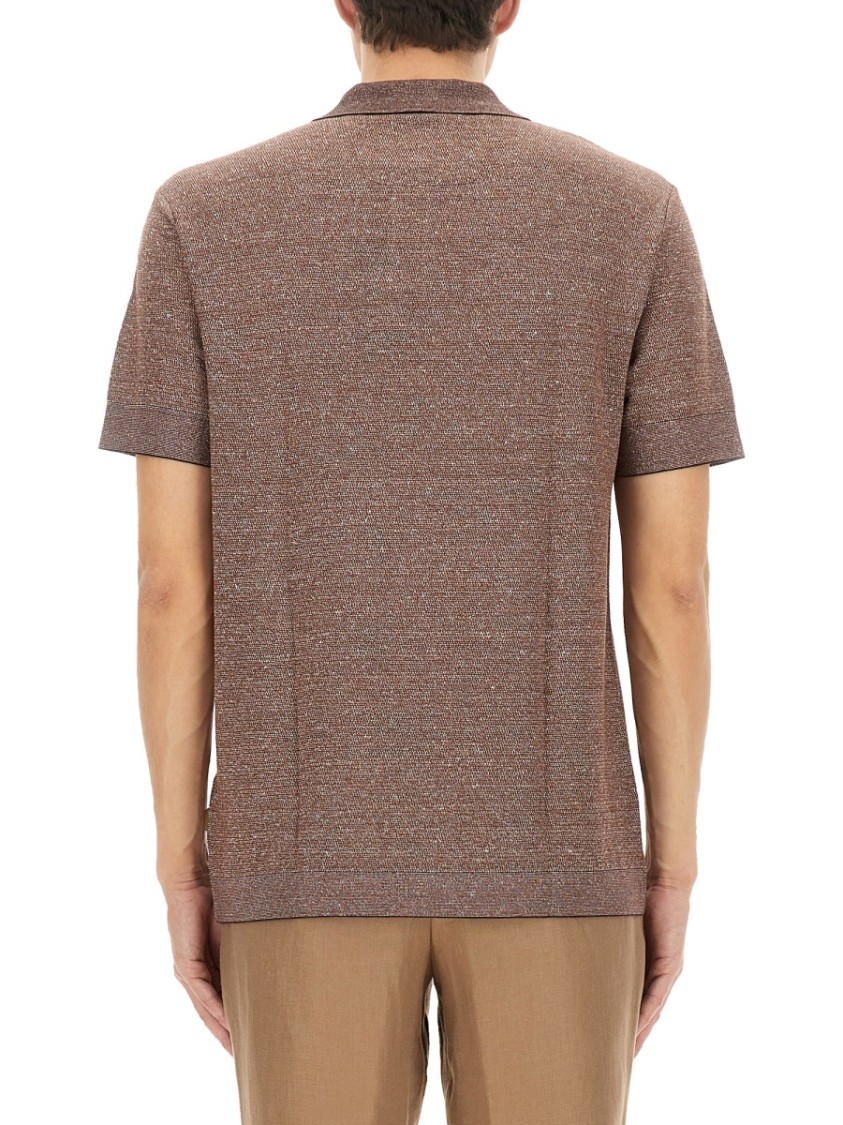 BOSS CAMEL BOSS CAMEL TEXTURED KNIT POLO SHIRT 