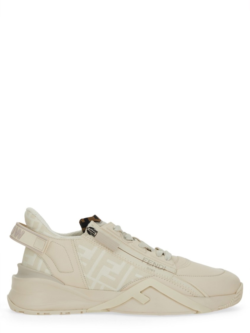 Fendi Ivory Leather And Fabric Flow Sneakers