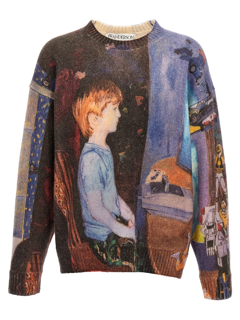 Jw Anderson Multicolor Computer Print Sweater In Brown