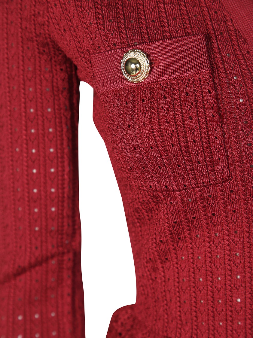 Self-portrait Burgundy Mini Dress With V-neck And Flared Hem In Red