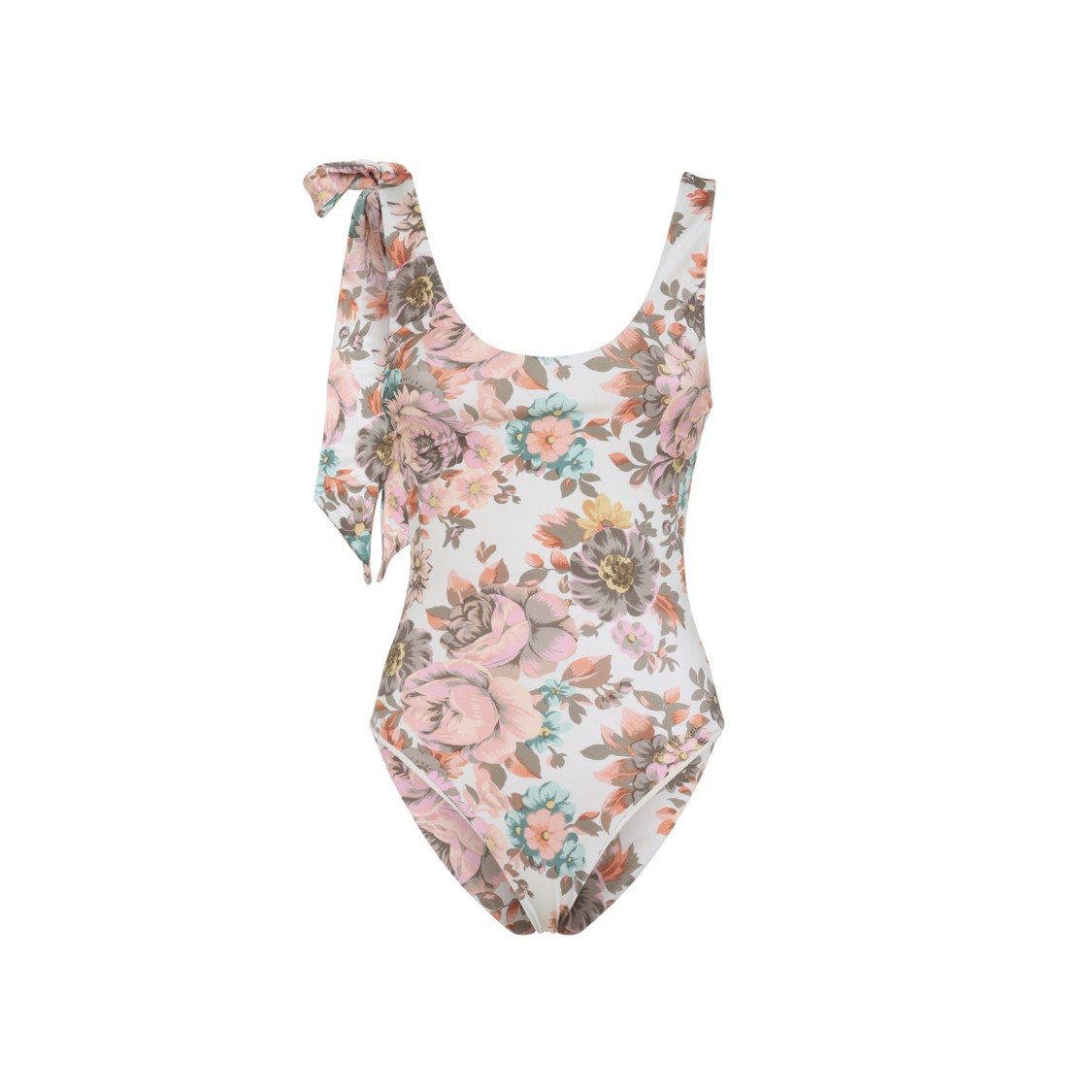 Chloé One-shoulder Floral Print Swimsuit With Bow Detail In Pink