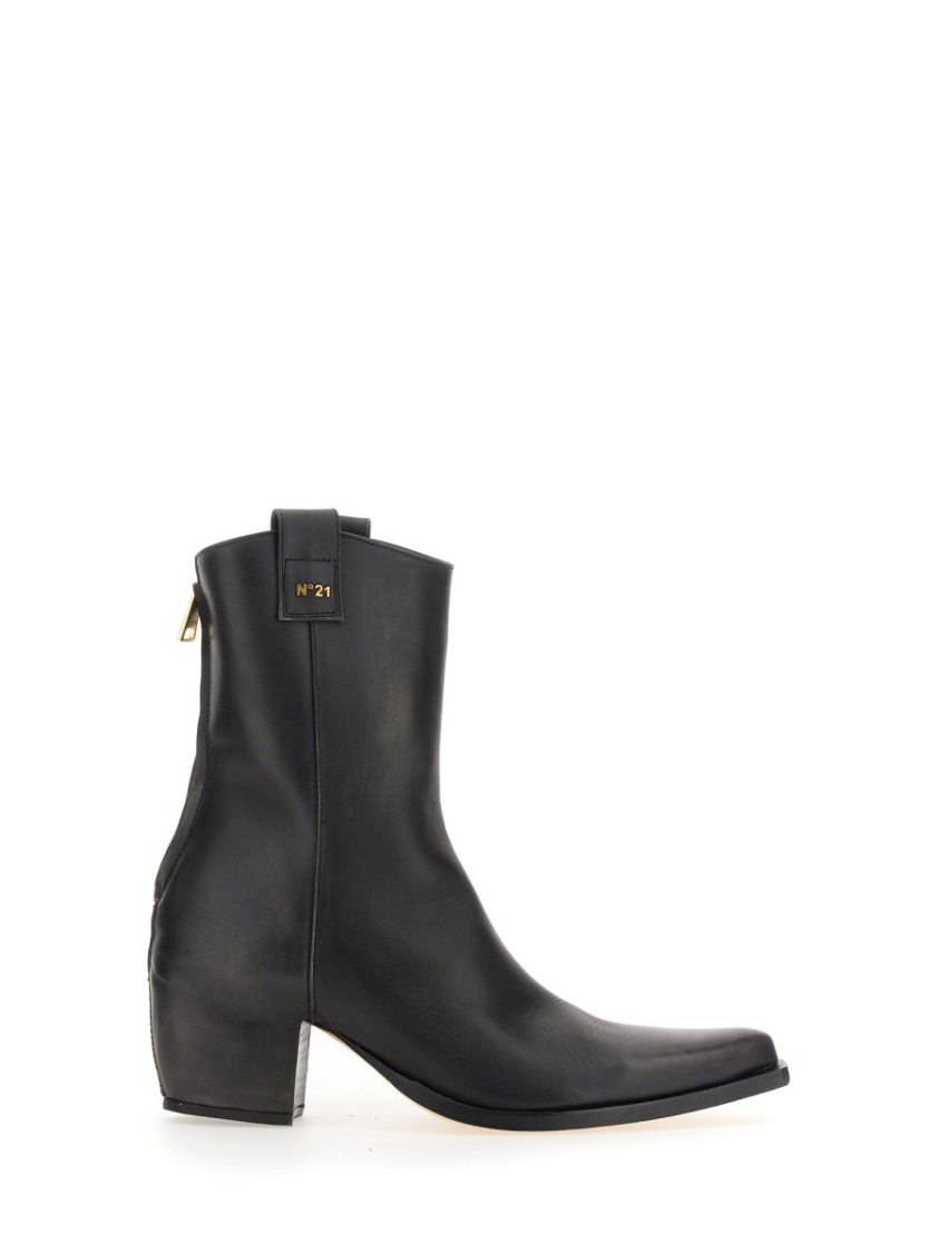 N°21 Pointed Toe Leather Boots With Block Heel N°21 Pointed Toe Leather Boots With Block Heel | THE LIST