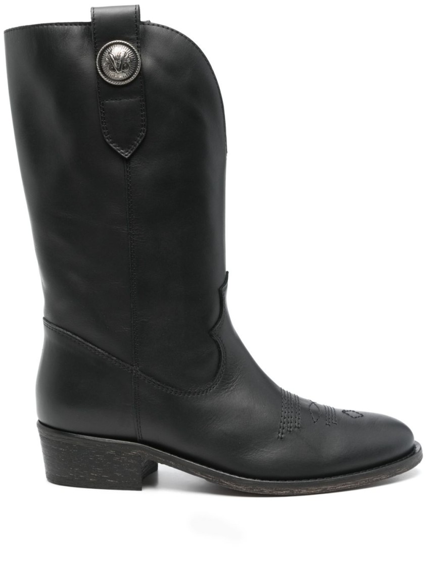 Shop Via Roma 15 Black Leather Texan Ankle Boots