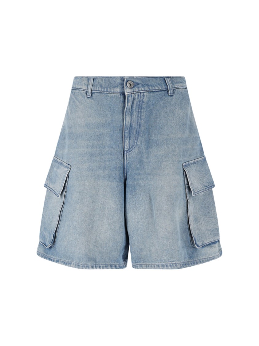 Jw Anderson Light Blue Bermuda Shorts With Cargo Pockets And Logo Patch On The Back In Denim Man In Blue