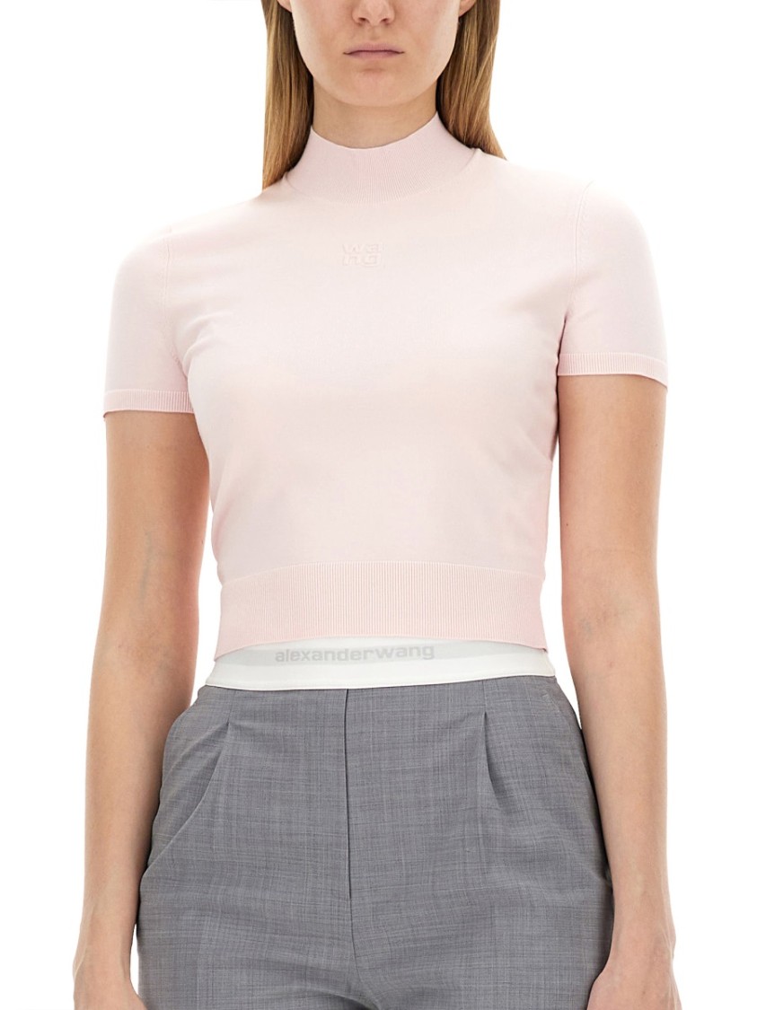 Alexander Wang T T By Alexander Wang Slim Fit T-shirt With High Neckline In Pink