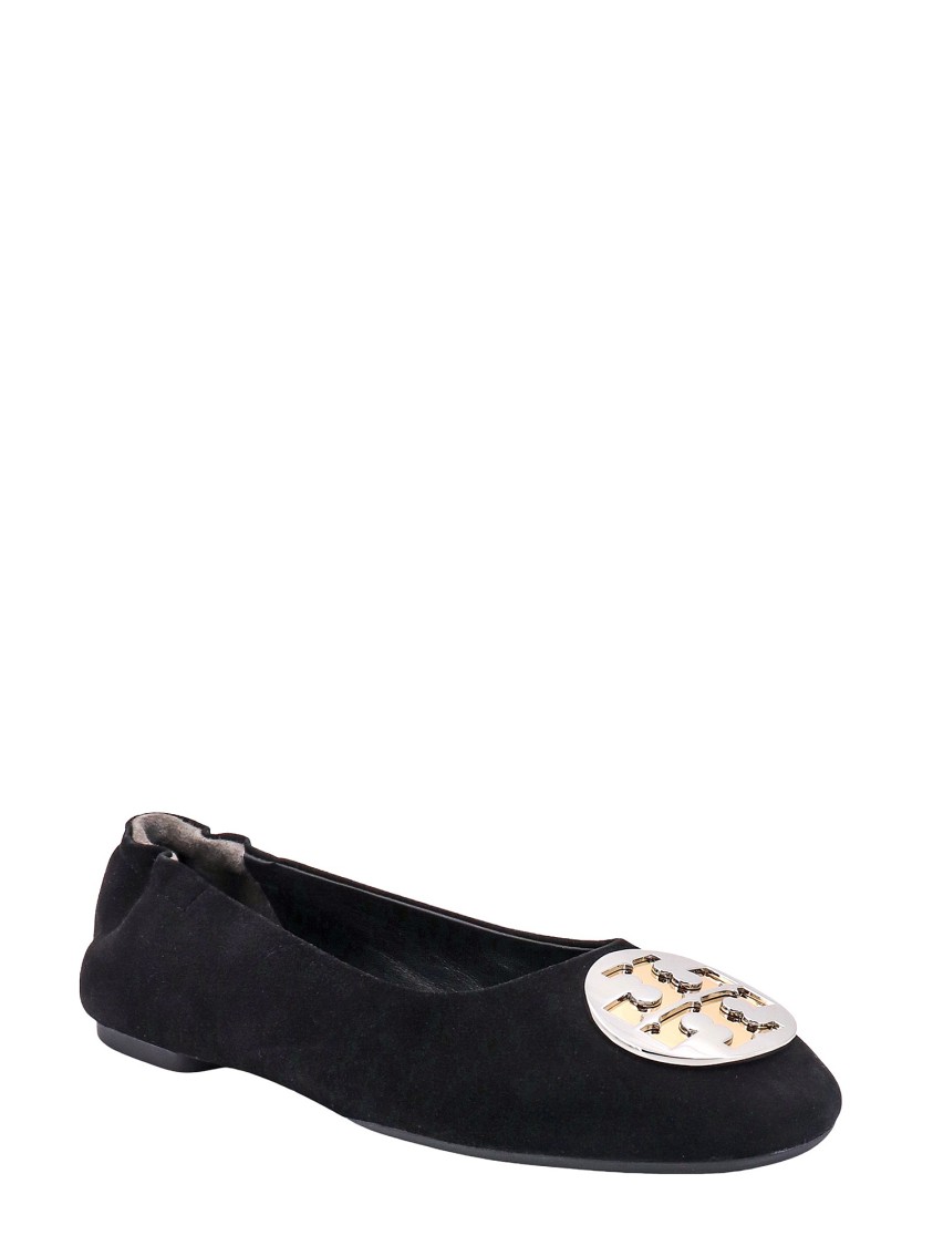 Shop Tory Burch Black Suede Ballerinas