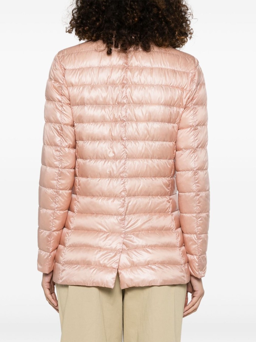 Herno Quilted Single-breasted Blazer With Shiny Finish In Pink