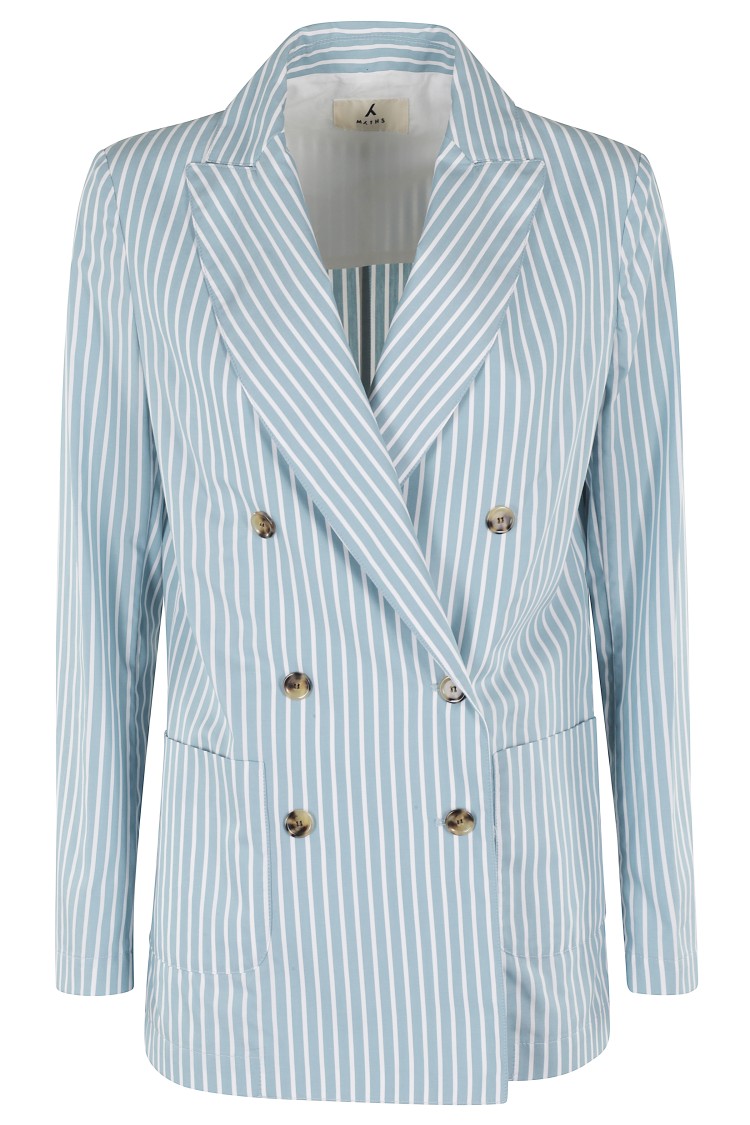 Myths Turquoise And White Striped Lightweight Blazer