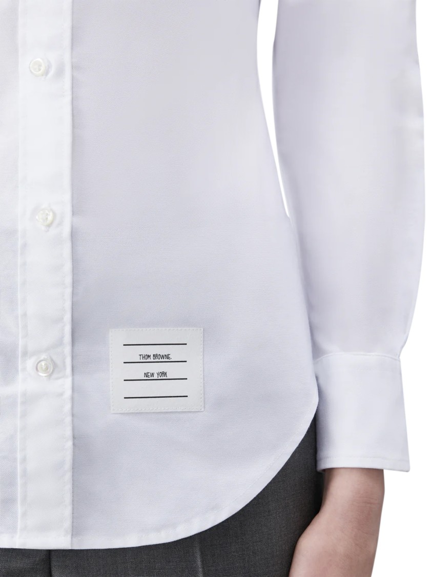 Thom Browne Classic Round Collar Shirt W/ Rwb Grosgrain Armbands In White