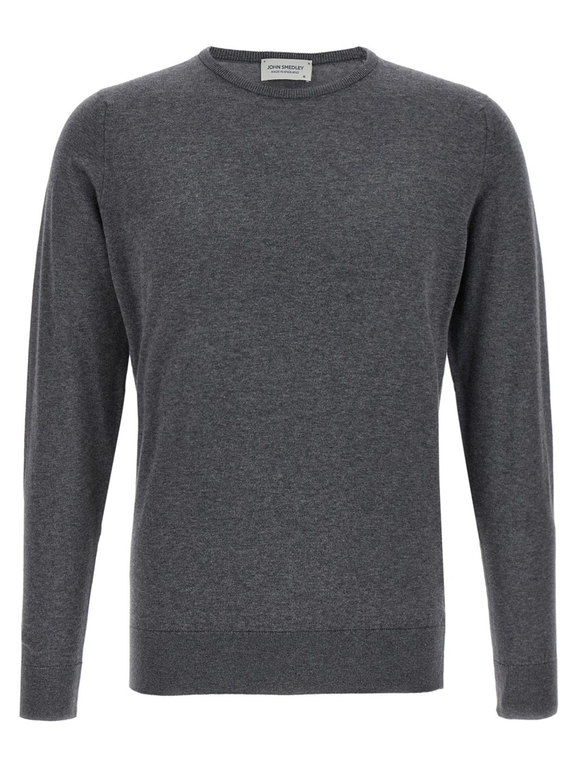 John Smedley Crew Neck Sweater With Ribbed Cuffs In Gray