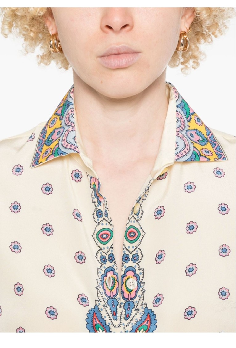 Etro Ivory Paisley Print Silk Twill Shirt In Neutrals