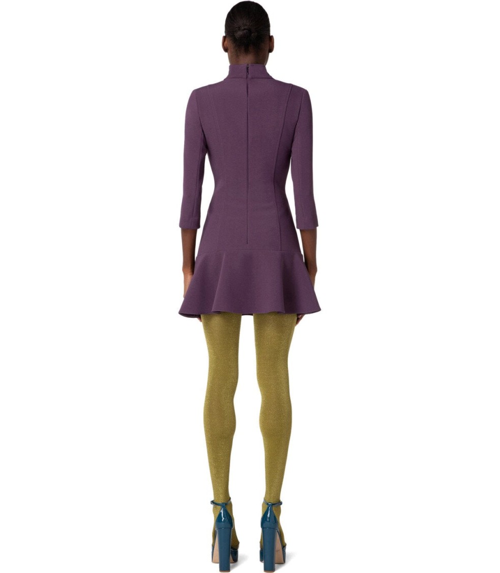 Elisabetta Franchi High-collar Purple Dress With Gold Logo Buttons And Flounce Detail In Purple